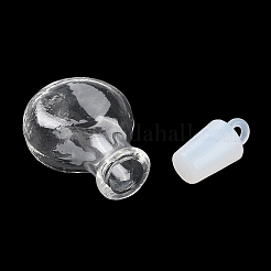 クリアガラスのウィッシングボトルペンダント  プラスチックシールプラグ付き  フラットラウンドのチャーム  37.5x19mm  穴：2mm&nbsp;GLAA-A010-01E