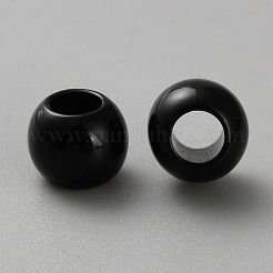 不透明なアクリルビーズ  大穴ビーズ  ラウンド  ブラック  8x6.5mm  穴：4mm&nbsp;SACR-WH0008-024B