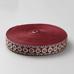 ポリエステルフラワージャカードリボン  洋服アクセサリー  暗赤色  1-1/4インチ（32mm）&nbsp;OCOR-WH0078-300A