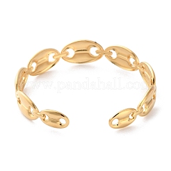 女性用304ステンレススチールカフバングル  18KGP本金メッキ  中空  オーバル  調整可能  1/2インチ（1.2cm）&nbsp;BJEW-K263-05G-08