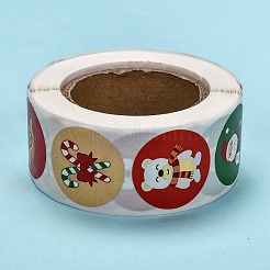 クリスマスタグステッカー  粘着紙ギフトタグステッカー  パーティーのために  装飾的なプレゼント  クリスマステーマの模様  24.5mm  500PCS /ロール&nbsp;LS-DIY-E023-07E