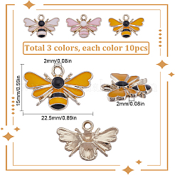 30本3色合金エナメルペンダント  蜂のチャーム  ゴールドカラー  15x22.5x2mm  穴：2mm  10個/カラー&nbsp;ENAM-SC0004-26G