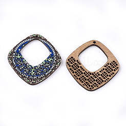 プリントバスウッドペンダント  バックランダムカラー  菱形  カラフル  39.5x39.5x3mm  穴：1.5mm&nbsp;LS-WOOD-S045-057A