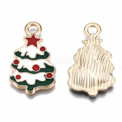 合金エナメルチャーム  カドミウムフリー＆鉛フリー  クリスマスツリー  ライトゴールド  グリーン  25.5x14.5x1.5mm  穴：2.5mm&nbsp;ENAM-S121-166-RS