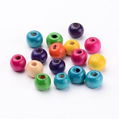染色天然木ビーズ  ラウンド  無鉛の  ミックスカラー  8x7mm  穴：3mm&nbsp;X-WOOD-Q006-8mm-M-LF