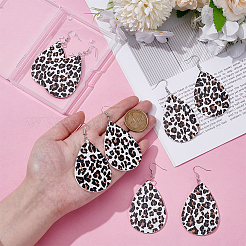 4 Pairs Artificial Leather Teardrop with Leopard Print Dangle Earrings&nbsp;EJEW-UN0002-92A