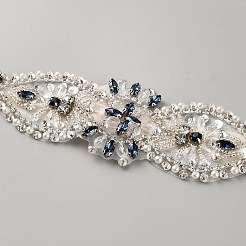 ウェディングドレス用フラワーフルクリスタル＆モンタナラインストーンハンドメイドブライダルベルト  ポリエステルリボン付き  モカシン  2670mm&nbsp;AJEW-WH20006-233A-04