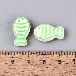 ハンドメイドの磁器セラミックビーズ  手描き  魚  ファミーユスタイルバラ  ライム  19x11~12x6.5mm  穴：1.8~2mm&nbsp;PORC-Q005-05C