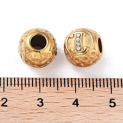 イオンプレーティング(IP) 304 ステンレス ラインストーン ヨーロピアン ビーズ  丸い大きな穴ビーズ  18KGP本金メッキ  文字でのラウンド  文字I  11x10mm  穴：4mm&nbsp;STAS-A092-10I-G