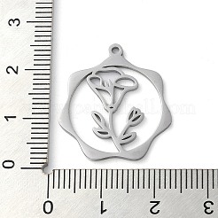 変色しない304ステンレススチールペンダント  花  ステンレス鋼色  23.5x21.5x1mm  穴：1.5mm&nbsp;LS-STAS-P338-01F-P