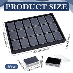 18個の長方形プラスチック製ルースダイヤモンド小ケース、内側にスポンジ、黒のPUレザートレイ付き  ブラック  28.4x20.2x2.35cm  小箱：5.7x3.7x1.6cm&nbsp;CON-WH0001-51A