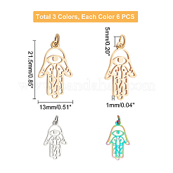18個3色201ステンレスペンダント  ハムサの手  ミックスカラー  21.5x13x1mm  穴：3mm  6個/カラー&nbsp;STAS-DC0003-03