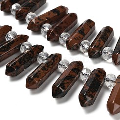 天然マホガニー黒曜石の両端が尖ったビーズの連売り  ガラスビーズ  ファセット弾丸  トップ掘削  31~33x7~9x7~9mm  穴：1mm  約26~27個/連  15.16~15.75''（38.5~40センチメートル）&nbsp;G-H069-A02-01