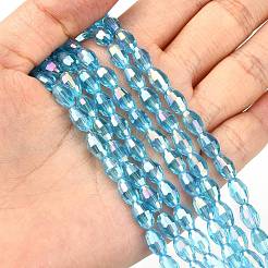 電気メッキガラスビーズセット  多面カットオーバル  空色  7.5x6mm  穴：1mm  約70個/連  20.67インチ（52.5cm）&nbsp;GC6X9MMC20Y-AB