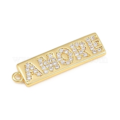 真鍮マイクロパヴェクリアキュービックジルコニアペンダント  「amore」という文字が入った長方形のチャーム  ラックめっき  長持ちメッキ  カドミウムフリー＆鉛フリー  18KGP本金メッキ  27.5x7.5x2mm  穴：1.6mm&nbsp;CU-CBAD306-25A-G