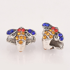合金ラインストーンのヨーロッパのビーズ  大穴ビーズ  蜂  ライトトパーズ  13x9x9.5mm  穴：4.5mm&nbsp;X-MPDL-S065-31