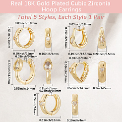 5 Pairs 5 Style Brass Micro Pave Clear Cubic Zirconia Hoop Earrings&nbsp;EJEW-BBC0002-02