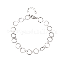304ステンレススチールリングリンクチェーンブレスレット  ステンレス鋼色  7-3/8インチ（18.6cm）&nbsp;BJEW-P373-02B-P