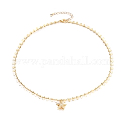 Brass Micro Pave Clear Cubic Zirconia Starfish Pendant Necklaces&nbsp;NJEW-JN03150-01