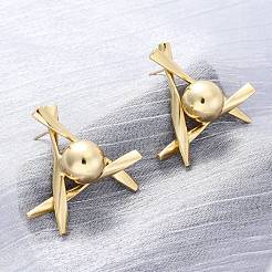 三角形と丸い真鍮のスタッドピアス  鉛フリー＆カドミウムフリー  長持ちメッキ  ラックめっき  18KGP本金メッキ  27x30mm&nbsp;EJEW-R025-06G