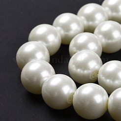 環境に優しいガラスパールビーズ連売り  グレードA  ラウンド  染め  コットンコードねじ切り  ホワイト  12mm  穴：1.2~1.5mm  約34個/連  15.7インチ&nbsp;HY-A008-12mm-RB001
