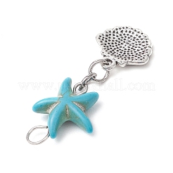 Starfish/Sea Stars Dyed Synthetic Turquoise & Alloy Shell Shape Pendants&nbsp;PALLOY-JF03957-01