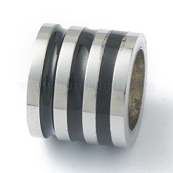 304ステンレススチールビーズ  エナメル  縞模様の列  ステンレス鋼色  ブラック  6.5x6.5mm  穴：3.5mm&nbsp;STAS-B009-02P-D