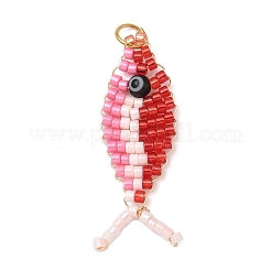 ガラスシードビーズペンダント  魚  金色の304ステンレススチールオープン丸カン付き  ミックスカラー  36~39x13x4mm  穴：4.6mm&nbsp;PALLOY-MZ00908
