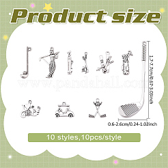 100個10スタイルチベットスタイルアロイペンダント  混合形状  アンティークシルバー  17~77x6~26x1.5~4mm  穴：4mm  約10個/スタイル&nbsp;TIBEP-ME0001-02
