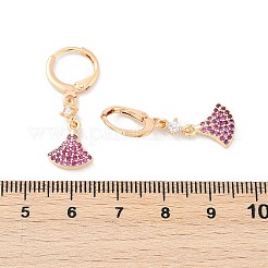 真鍮マイクロパヴェキュービックジルコニアフレンチフックピアス  ラックめっき  長持ちメッキ  鉛フリー＆カドミウムフリー  ファン  ゴールドカラー  30x10.5mm&nbsp;EJEW-K300-16G
