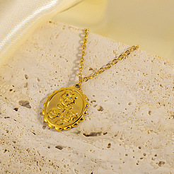 304 Stainless Steel Embossed Flower Oval Pendant Necklaces for Women&nbsp;WGAFB1B-01