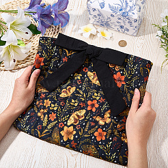 ストラップ付き花柄布製パッキングポーチ  長方形  ブラック  280x320x4mm&nbsp;ABAG-WH20010-40C
