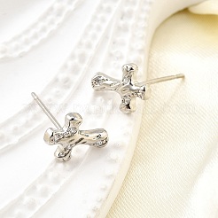 真鍮マイクロペーブクリアキュービックジルコニアスタッドピアス  クロス  プラチナ  10x7.5mm&nbsp;EJEW-M103-07P