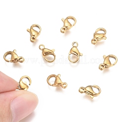 304ステンレススチール製ロブスタークロウ留め金  ゴールドカラー  10x7x3mm  穴：1.2mm&nbsp;STAS-T040-PJ212-10