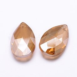 電気メッキガラスチャーム  多面カット  ティアドロップ  ミックスカラー  38x22.5~23x13.5~14mm  穴：1.5mm&nbsp;X-EGLA-K011-03