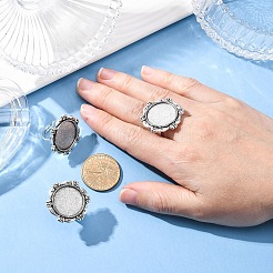 Adjustable Iron Flower Finger Ring Components Alloy Cabochon Bezel Settings&nbsp;PALLOY-Q300-15AS-NR