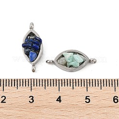 Natural Mixed Gemstone Chip 304 Stainless Steel Horse Eye Connector Charms&nbsp;KK-P300-12P