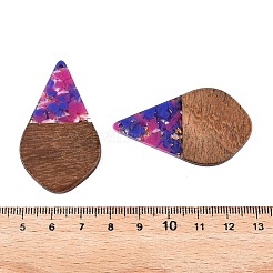 透明樹脂とクルミ材のペンダント  ゴールド箔のティアドロップチャーム  モーブ  48.5x28x3.5mm  穴：2mm&nbsp;RESI-T057-06G