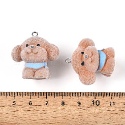 フロッキー樹脂ペンダント  犬  プラチナ鉄ループ付き  ペルー  29x29.5x24mm  穴：2mm&nbsp;FIND-A052-06A