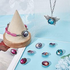 2 Sets Luminous Flat Round with Cat & Tree Brass Jewelry Snap Buttons&nbsp;FIND-NB0003-25