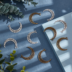 40pcs2スタイルチベットスタイルアロイペンダント  ムーン  アンティークブロンズ＆アンティークシルバー  40x29~30x1~1.5mm  穴：2~2.5mm  20個/スタイル&nbsp;TIBE-SC0001-70