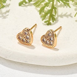女性用真鍮マイクロパヴェクリアキュービックジルコニアスタッドピアス  カドミウムフリー＆鉛フリー  長持ちメッキ  ラックめっき  ゴールドカラー  ハート  7.5x7.5mm&nbsp;EJEW-G428-25G-01