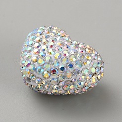 ハート手作りポリマー粘土ラインストーンビーズ  クリスタルAB  18.5x24x12.5mm  穴：1.6mm&nbsp;FIND-WH0431-53B