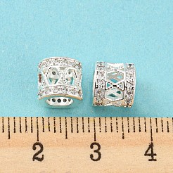 真鍮製マイクロパヴェキュービックジルコニアヨーロピアンビーズ  大穴ビーズ  長持ちメッキ  鉛フリー＆カドミウムフリー  文字xのある中空の柱  銀  8x7mm  穴：4.8mm&nbsp;KK-H452-11S