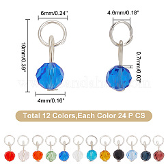 288個12色ガラスペンダント  プラチナ調の鉄地金と丸カン付き  多面カット  ラウンド  ミックスカラー  10x4mm  穴：4.6mm  24個/カラー  288個/箱&nbsp;GLAA-PH0002-51