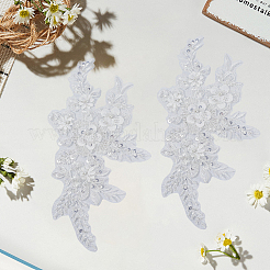 フラワーガーゼ＆スパンコール刺繍オーナメントアクセサリー  ビーズアップリケ  バックパック用  服  ホワイト  273x158x6.5mm&nbsp;DIY-WH20081-002A