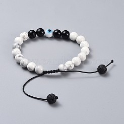 調整可能なナイロンスレッド編みビーズブレスレットセット  手作りランプワークナザールボンジュウビーズと  天然宝石ビーズとPVC管状ゴムコード  2-1/8インチ〜3-3/4インチ（5.4~9.5cm）  2個/セット&nbsp;BJEW-JB04465