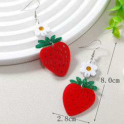 アクリルダングルピアス  花とイチゴ  プラチナ  レッド  80x28mm&nbsp;FS-WG91AE4-01