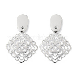 304ステンレススチールスタッドピアス  菱形  ステンレス鋼色  62.5x40mm&nbsp;EJEW-Z089-32P