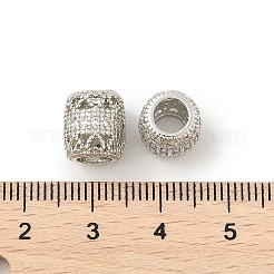 真鍮製マイクロパヴェキュービックジルコニアヨーロピアンビーズ  大穴ビーズ  バレル  ラックめっき  カドミウムフリー＆鉛フリー  長持ちメッキ  プラチナ  透明  10x9mm  穴：5mm&nbsp;LS-KK-P297-05P-01